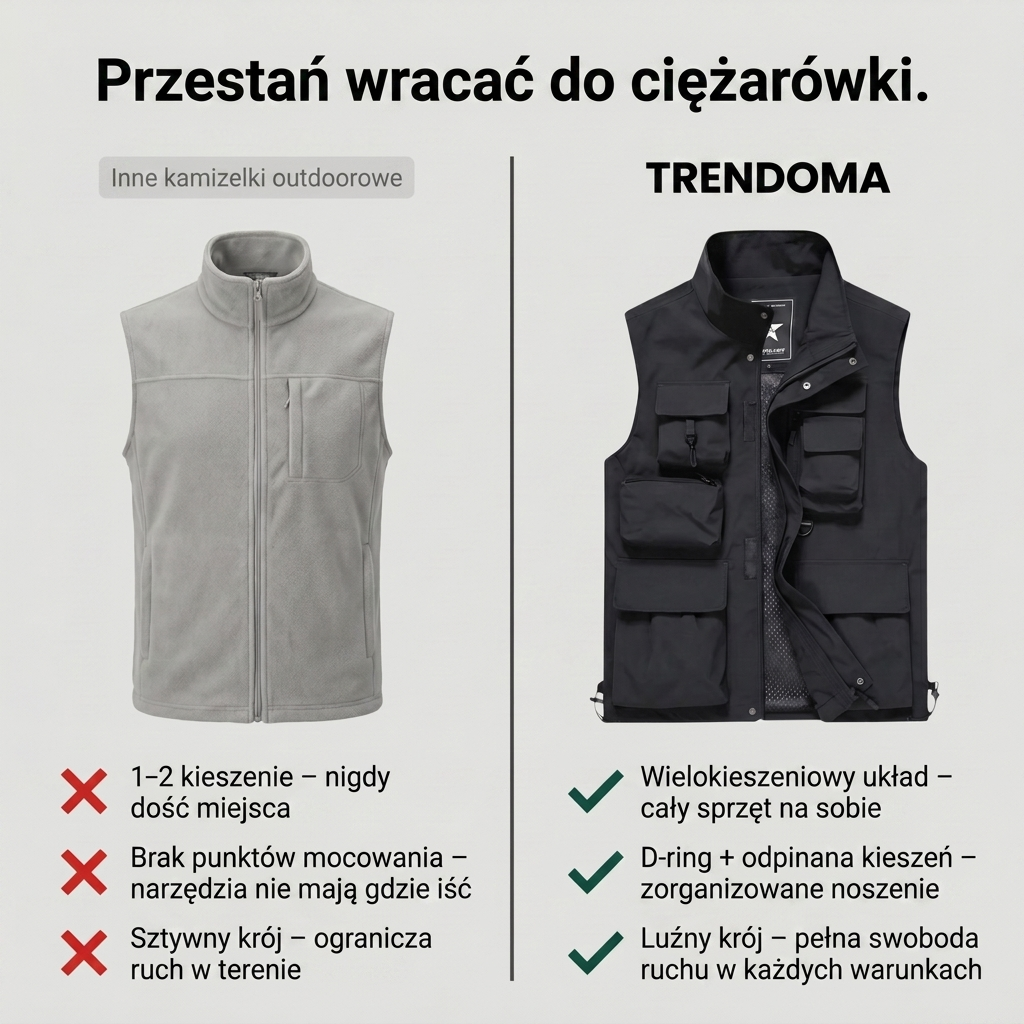 Męska Lekka Kamizelka Robocza – Wielokieszeniowa Konstrukcja Użytkowa do Użytku Outdoorowego