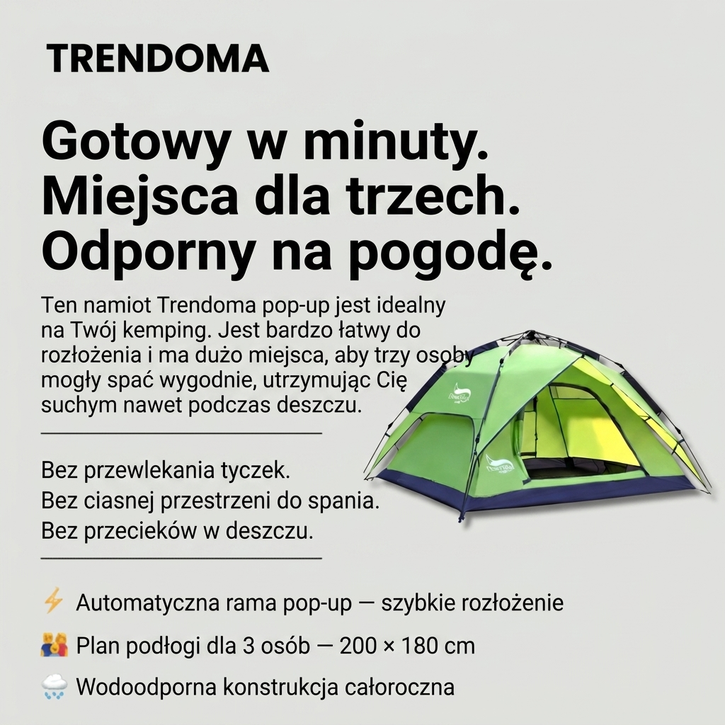 Namiot Kempingowy 3-Osobowy – Lekki, Całoroczny, do Pieszych Wędrówek i Trekkingu z Plecakiem