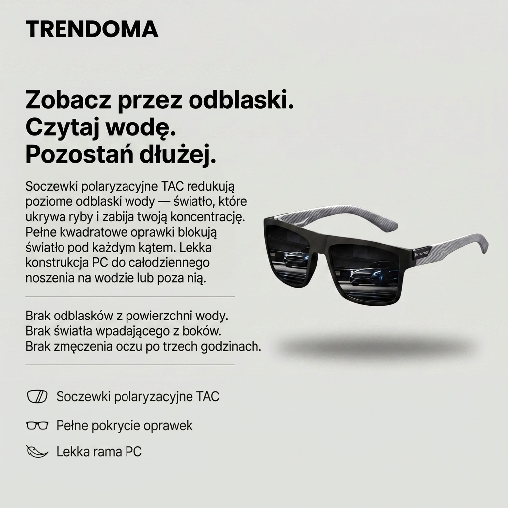 Męskie Kwadratowe Sportowe Okulary Przeciwsłoneczne – Polaryzacyjne Soczewki TAC z Pełną Oprawką