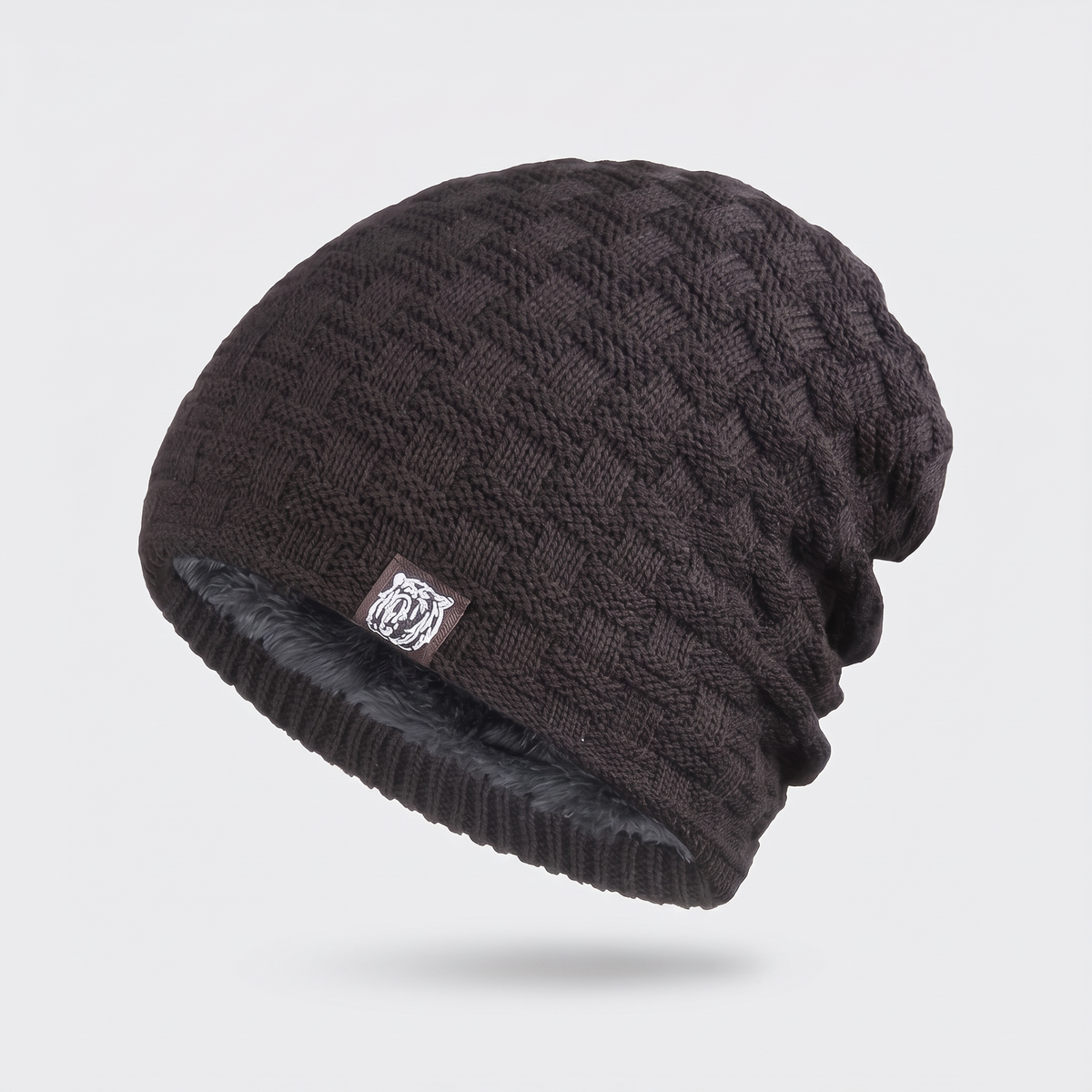 Czapka zimowa męska – beanie smerfetka z polarem - splot w kratkę