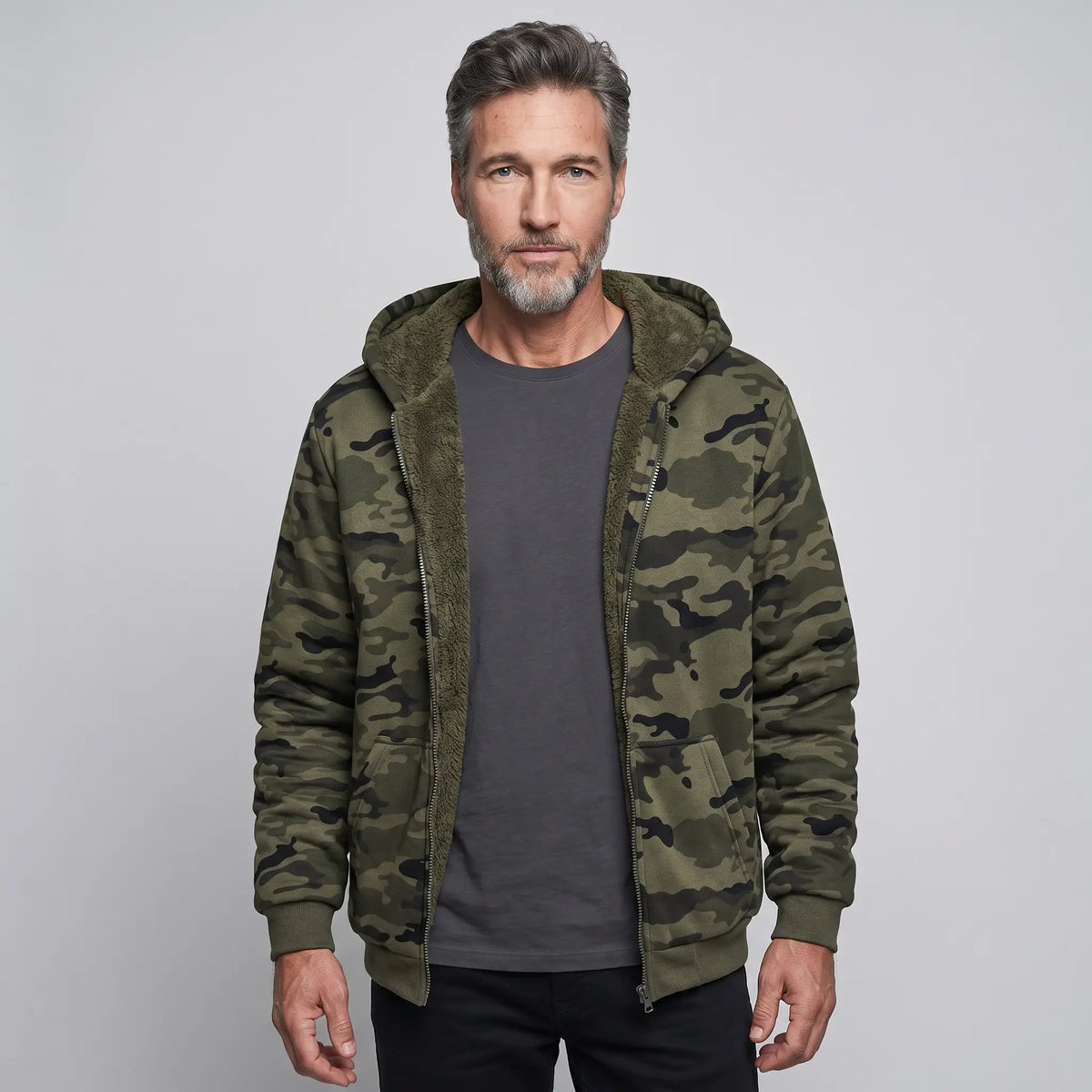 Bluza moro męska – rozpinana z kapturem - na misiu sherpa - bez sznurków