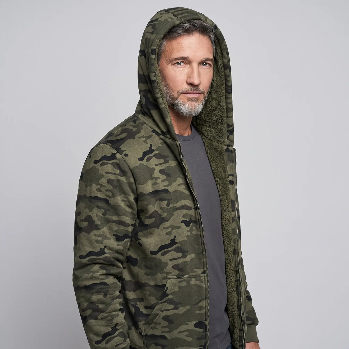 Bluza moro męska – rozpinana z kapturem - na misiu sherpa - bez sznurków