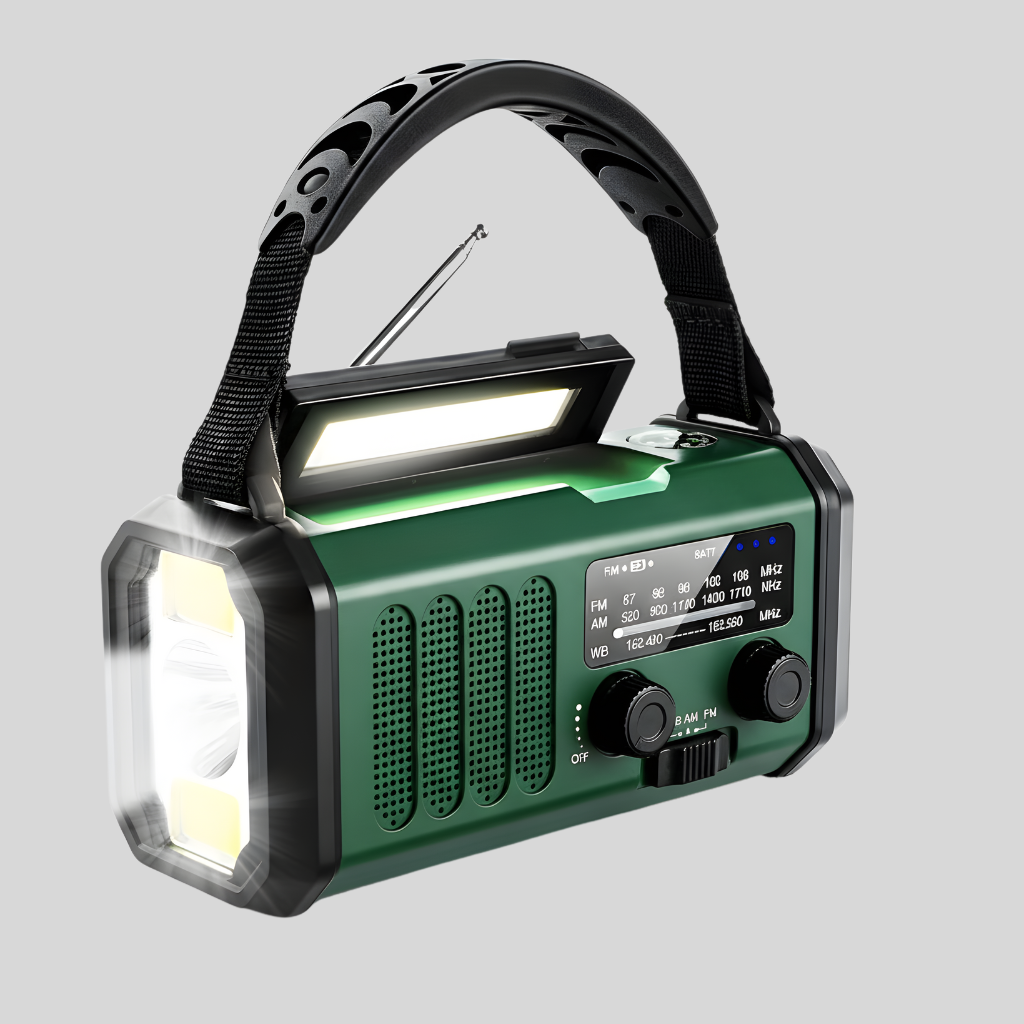 Radio awaryjne z panelem solarnym i korbką – powerbank 10 000 mAh