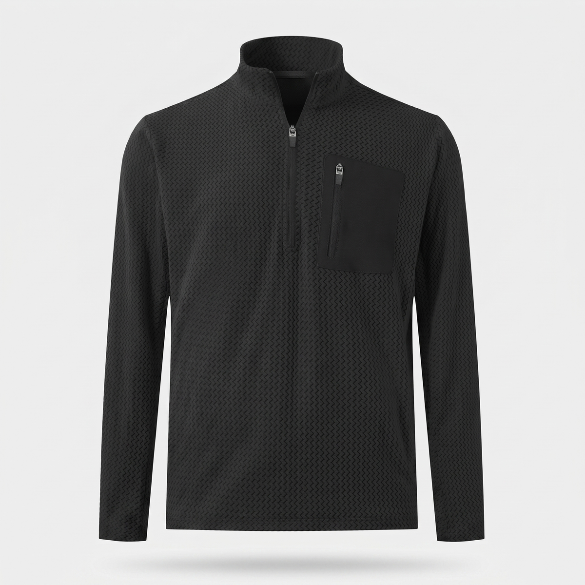 Polar męski w jodełkę – bluza half zip ze stójką - kieszeń na piersi