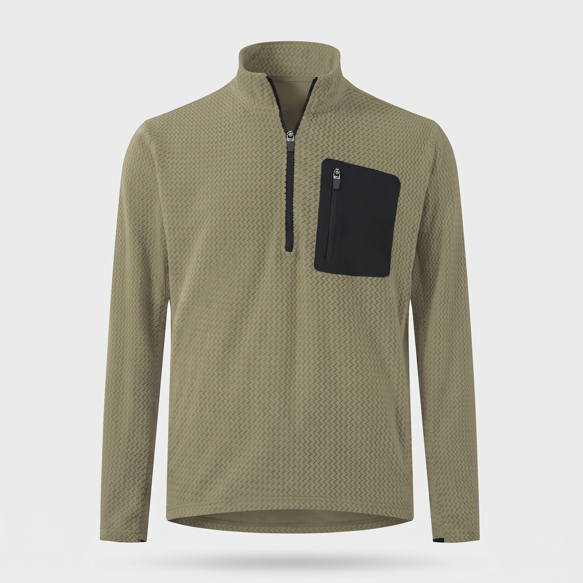 Polar męski w jodełkę – bluza half zip ze stójką - kieszeń na piersi