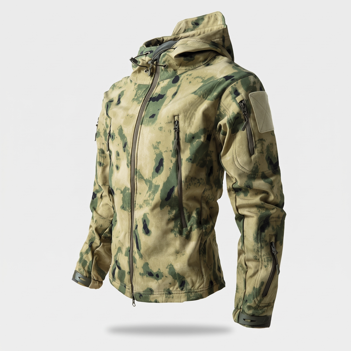 Kurtka softshell męska myśliwska – moro - z polarem - 8 kieszeni na zamek