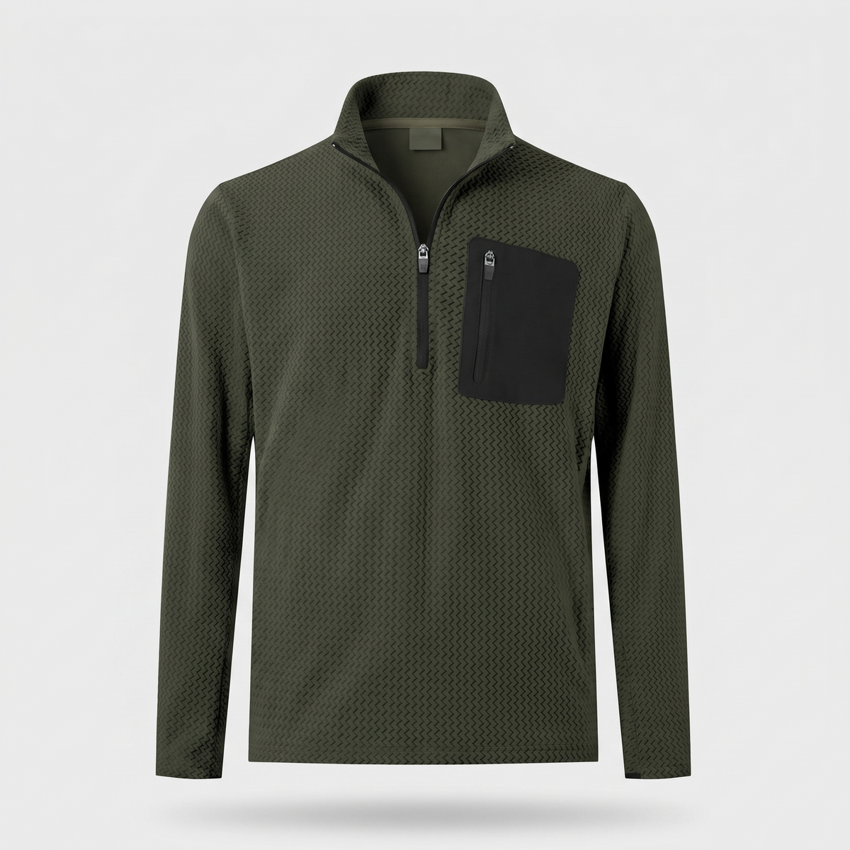Polar męski w jodełkę – bluza half zip ze stójką - kieszeń na piersi