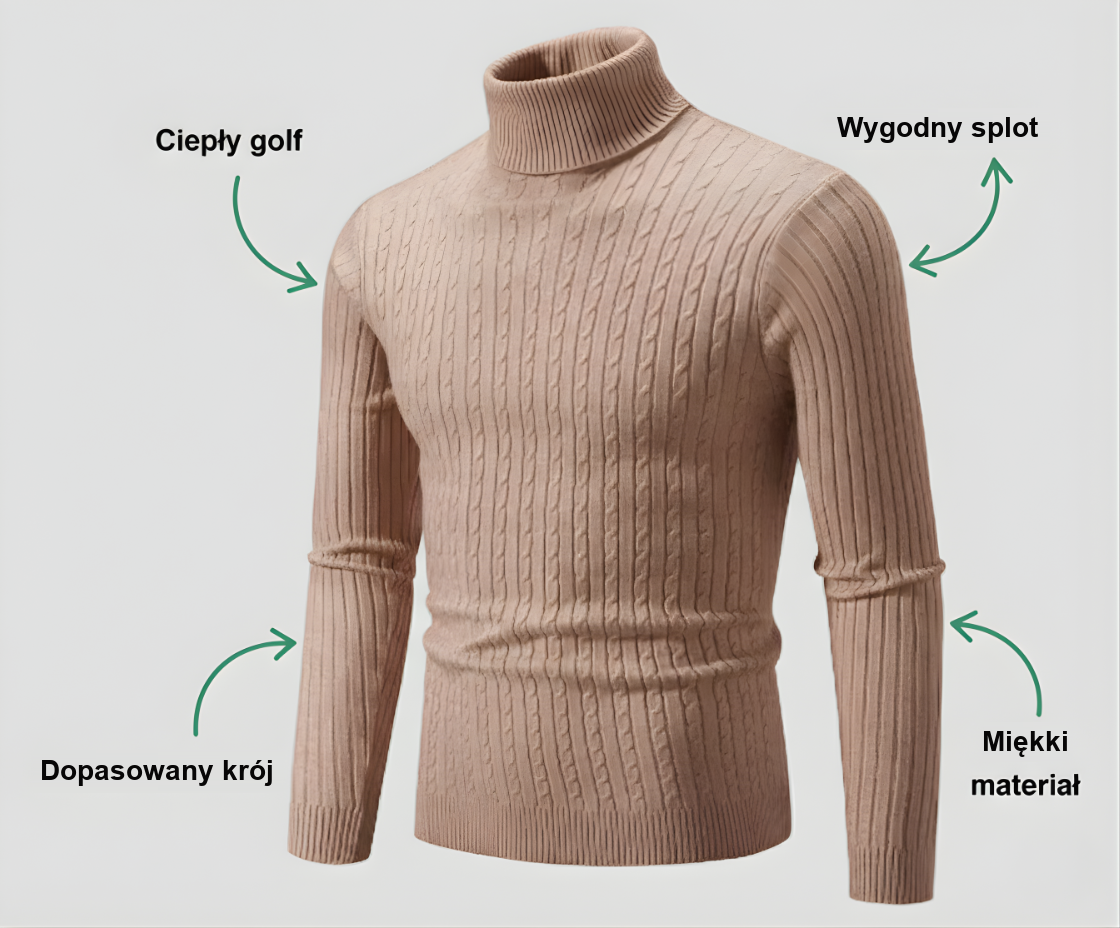 Golf męski w warkocze – ciepły golf, wygodny splot, dopasowany krój, miękki materiał