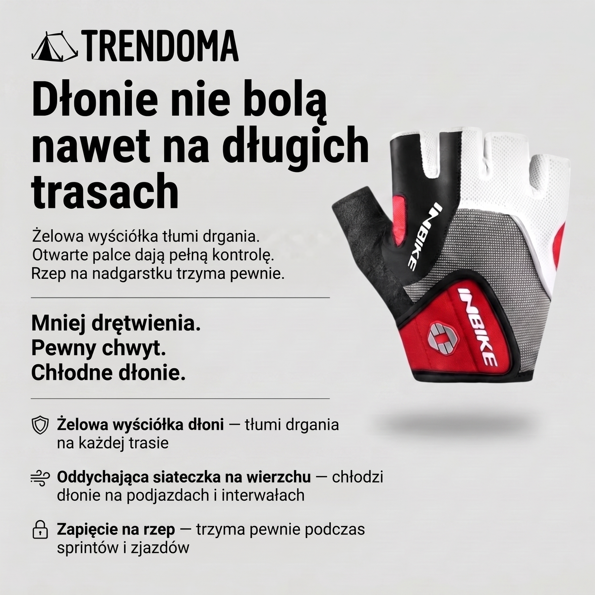 Rękawiczki rowerowe z żelową wyściółką – oddychająca siateczka, zapięcie na rzep