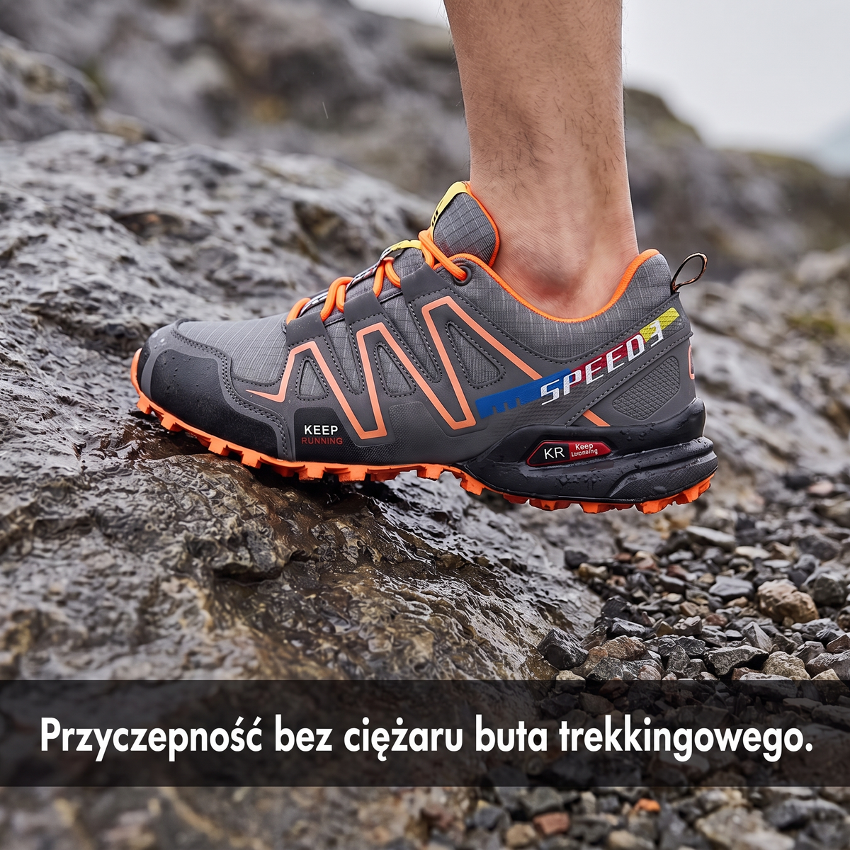 Buty trekkingowe męskie niskie na mokrej skale – przyczepność bieżnika