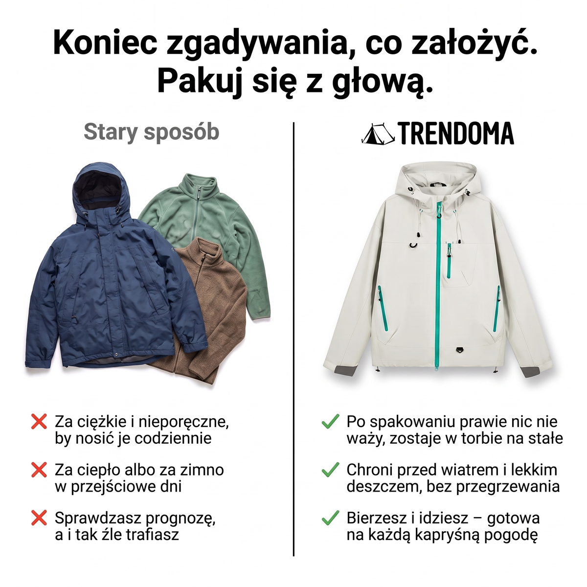 Kurtka przeciwdeszczowa damska zamiast kilku warstw – porównanie