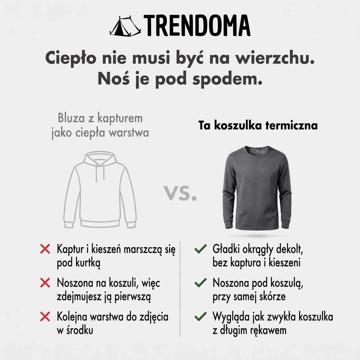 Porównanie: bluza z kapturem a koszulka termoaktywna pod koszulą