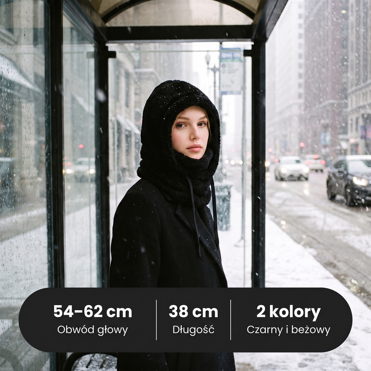 Kominiarka zimowa – obwód głowy 54–62 cm, długość 38 cm, 2 kolory