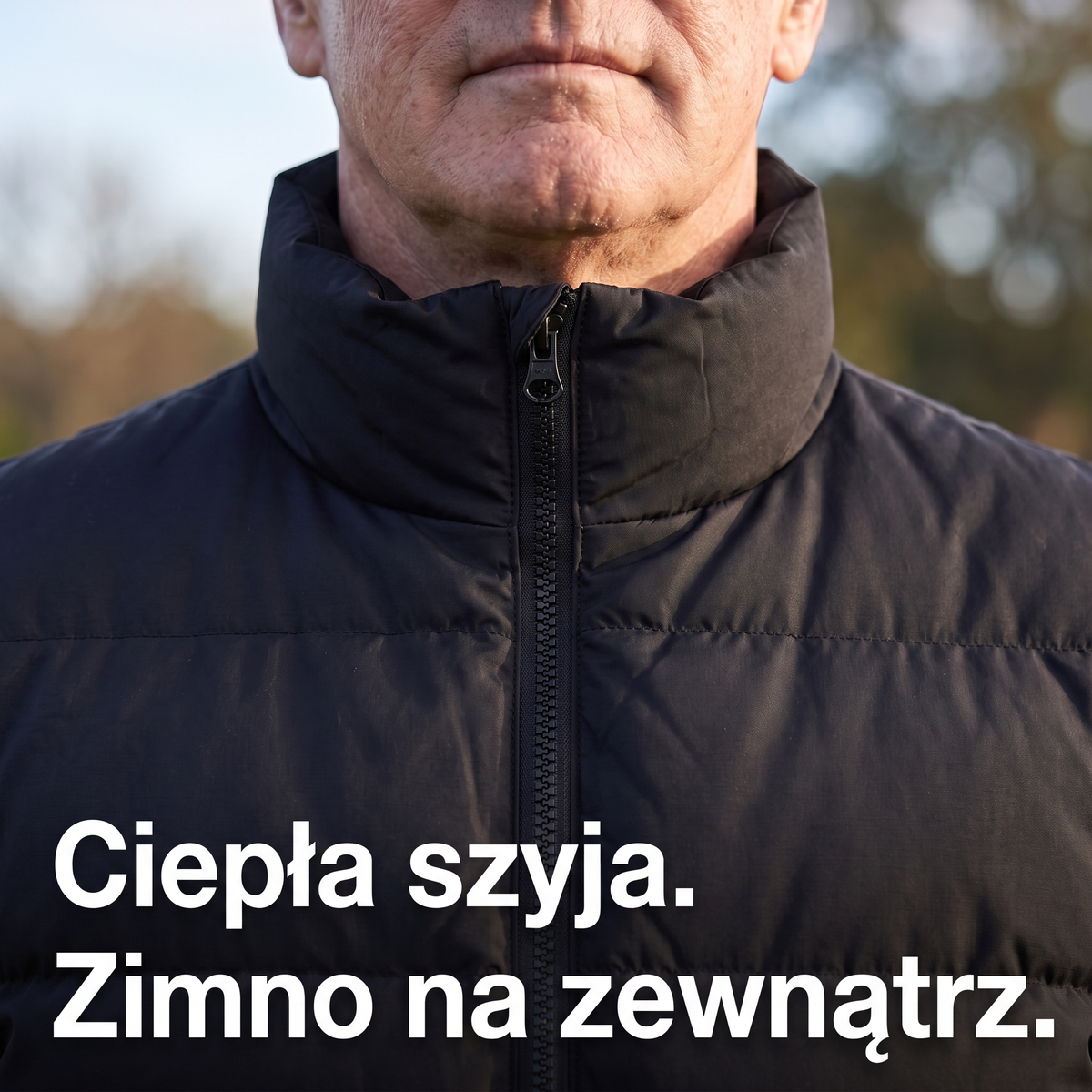 Bezrękawnik męski pikowany ze stójką – zbliżenie na kołnierz