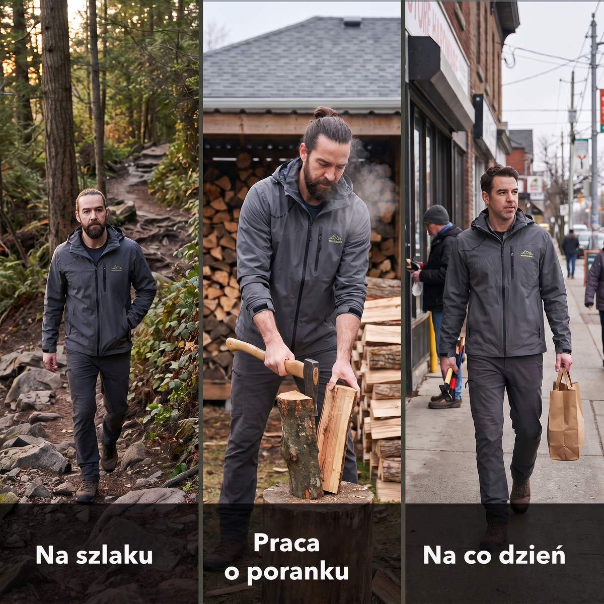 Kurtka wiatrówka męska na szlaku, w pracy o poranku i na co dzień