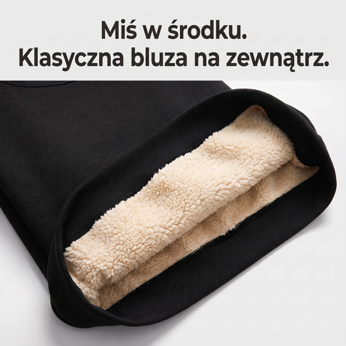 Bluza męska bez kaptura – ocieplenie miś sherpa w środku, zbliżenie