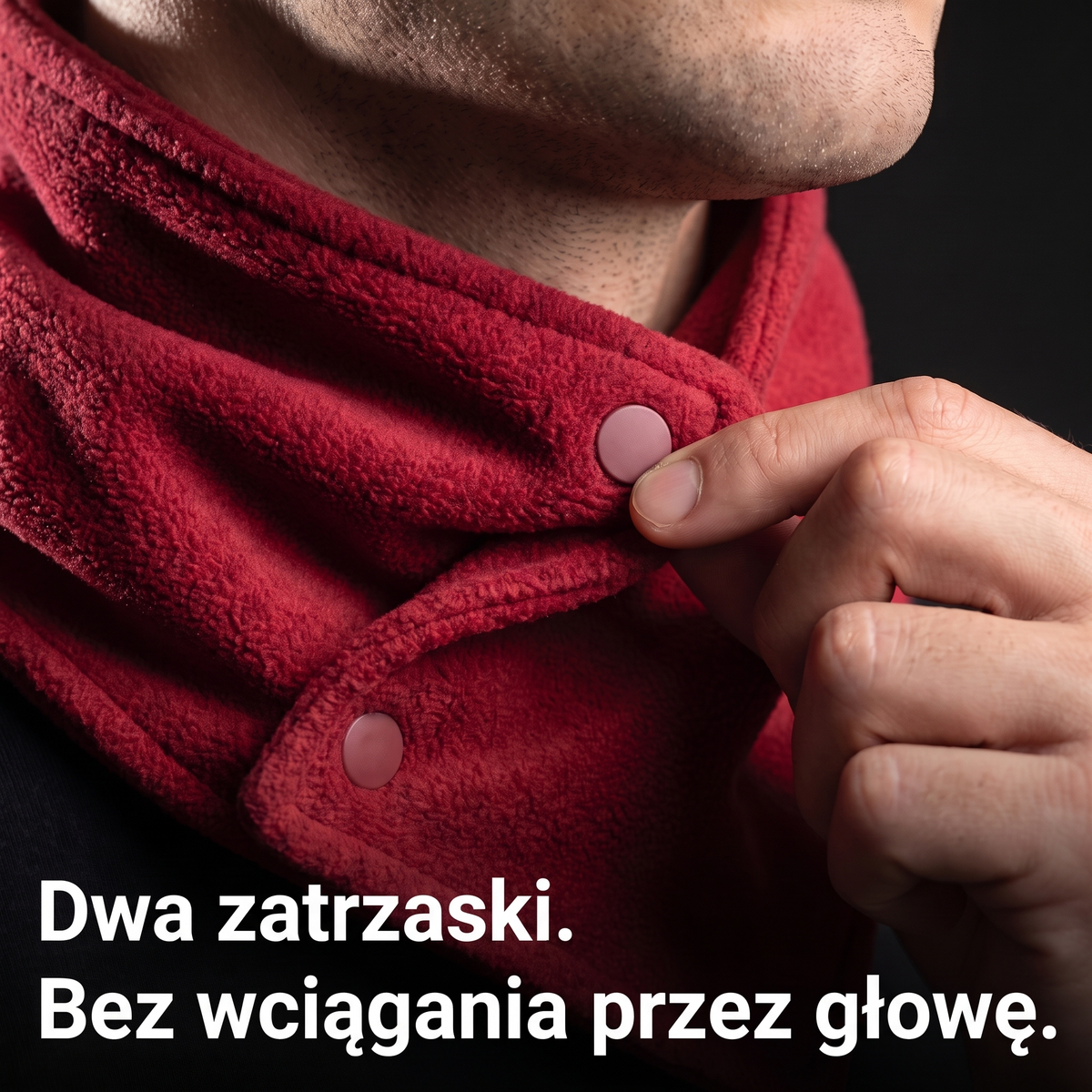 Komin polarowy – dwa zatrzaski, bez wciągania przez głowę