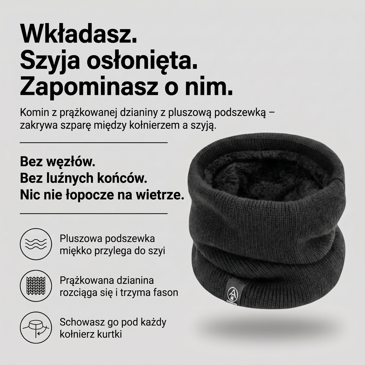 Komin na szyję z pluszową podszewką – wkładany przez głowę
