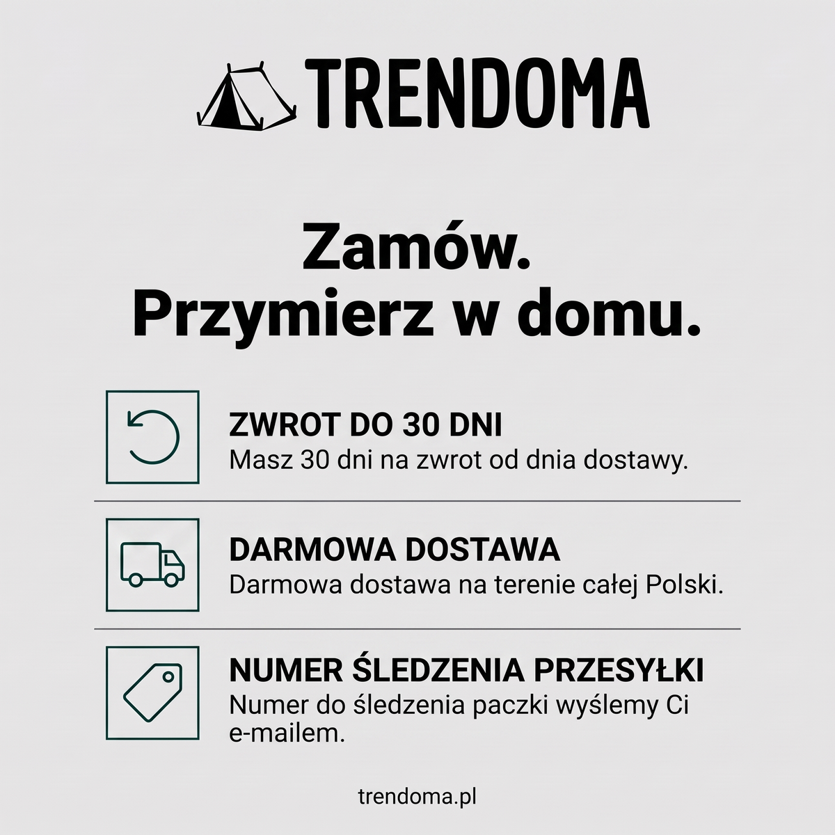 Trendoma – zwrot do 30 dni, darmowa dostawa i numer śledzenia przesyłki