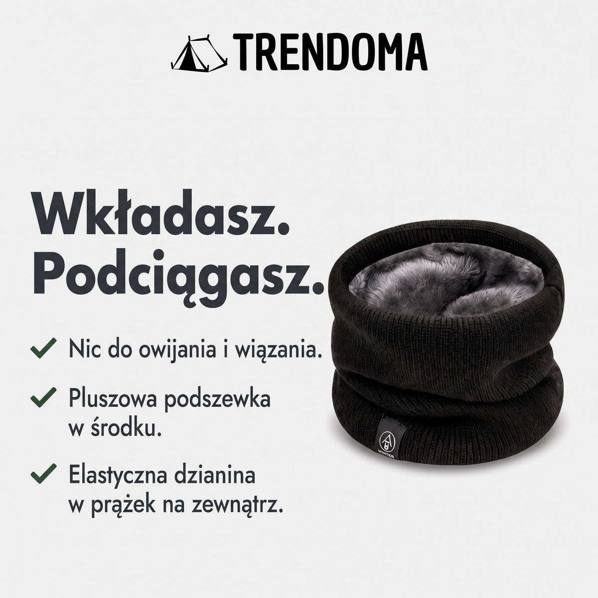 Szalik komin z pluszową podszewką – wkładany przez głowę