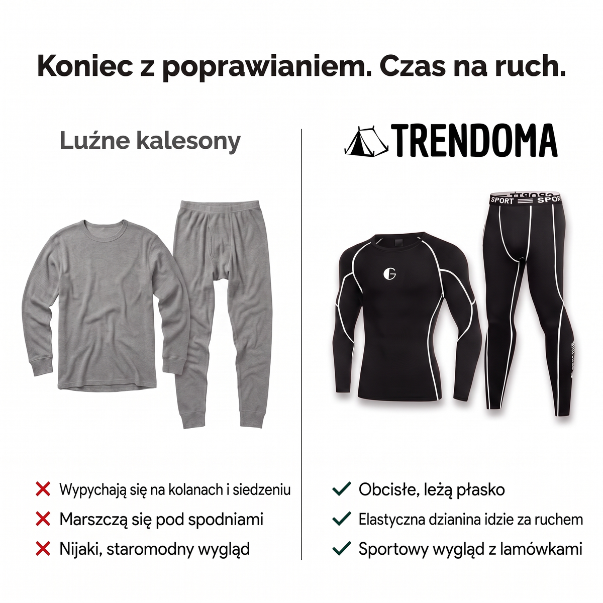 Obcisła sportowa bielizna termoaktywna w porównaniu z luźnymi kalesonami