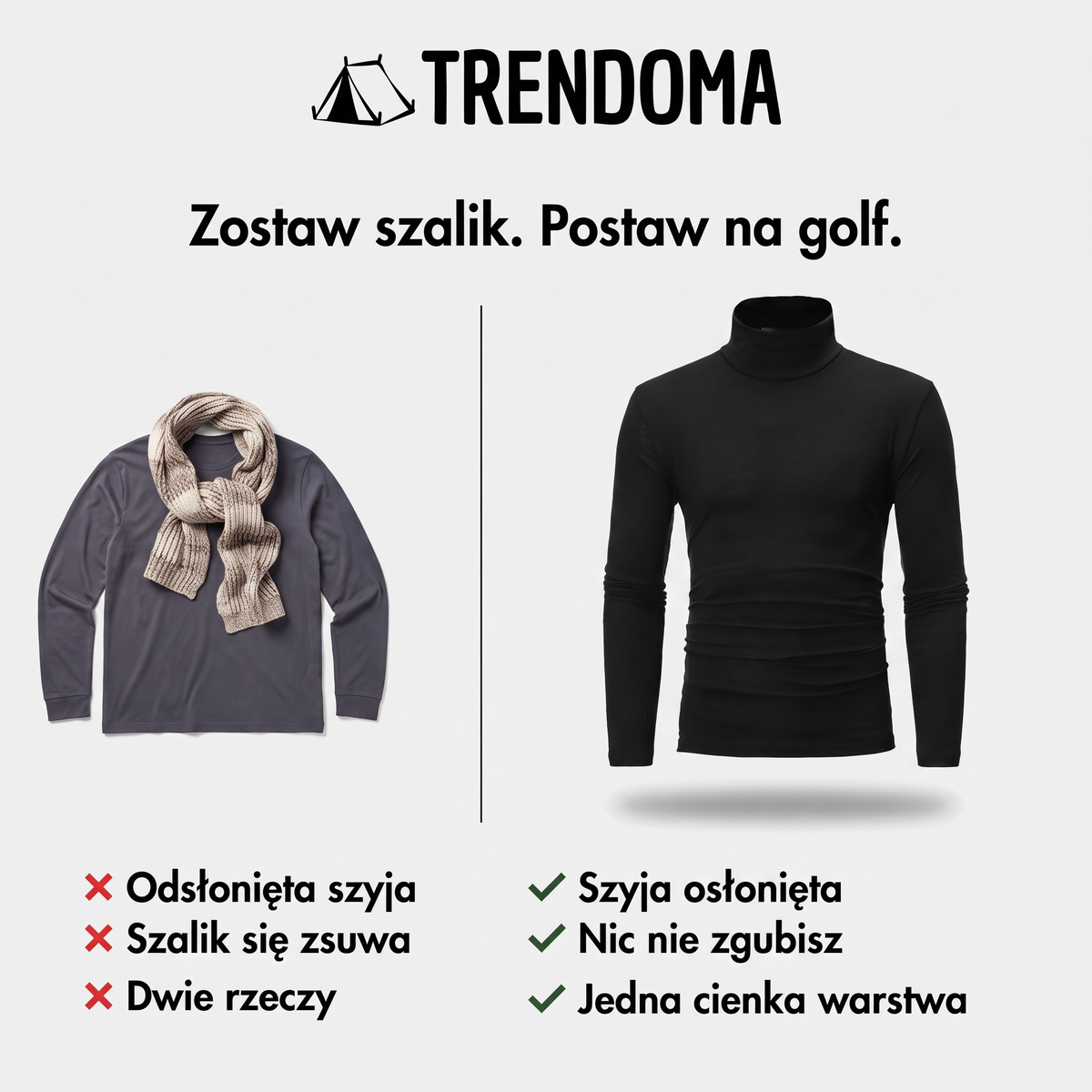 Golf męski zamiast koszulki z szalikiem