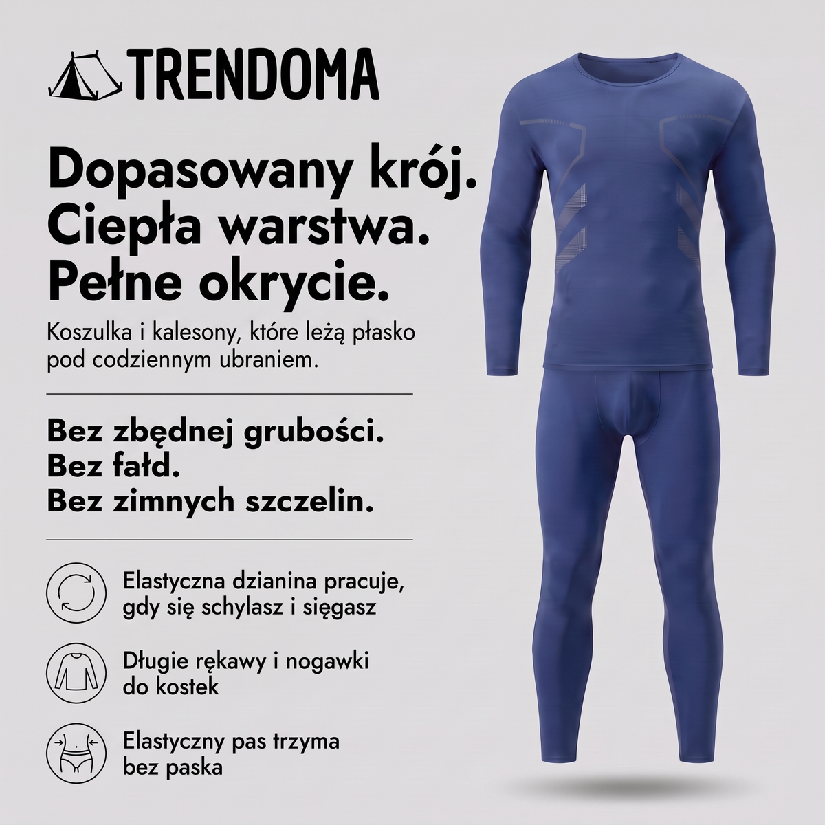 Bielizna termoaktywna męska granatowa – dopasowana koszulka i kalesony