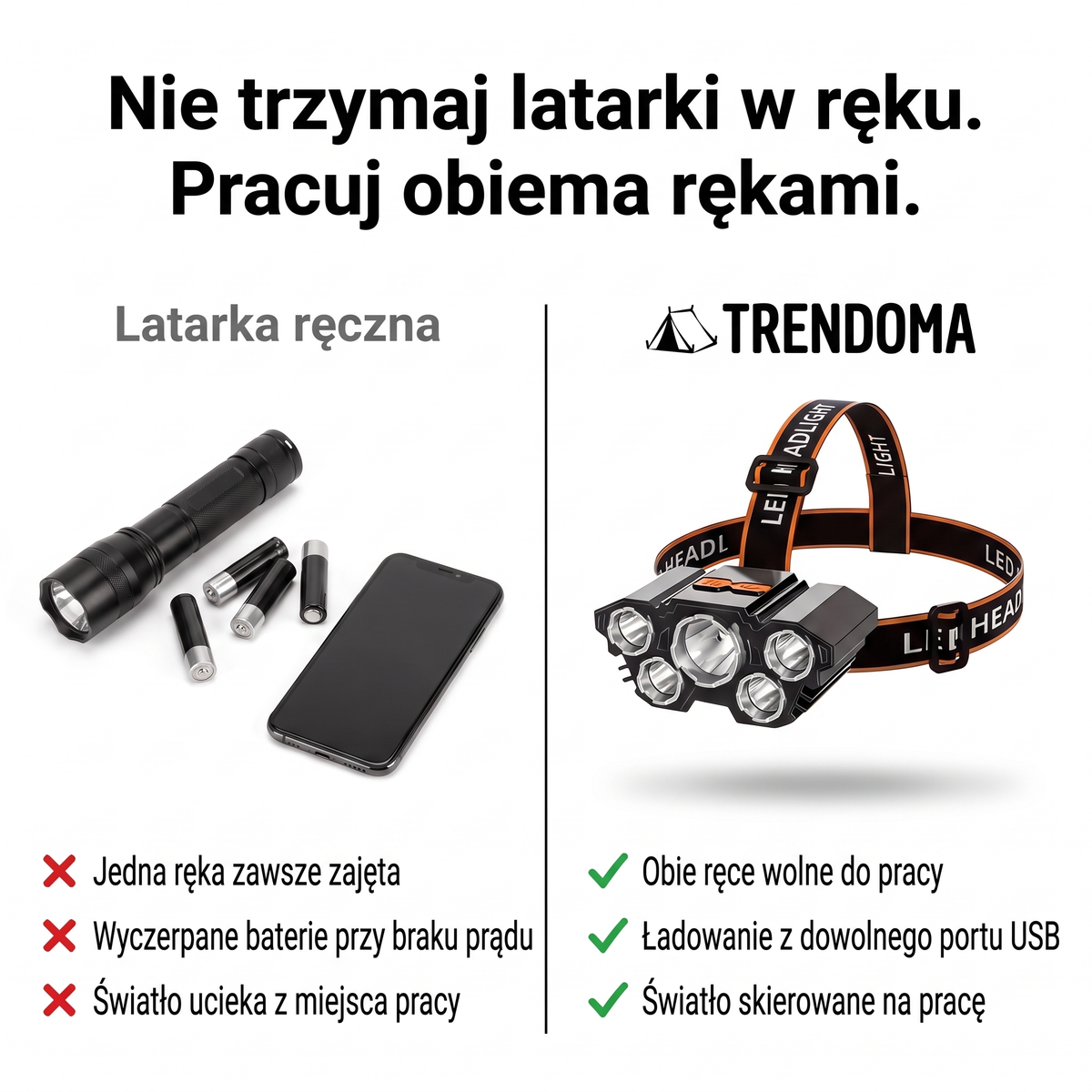 Latarka czołowa w porównaniu z latarką ręczną