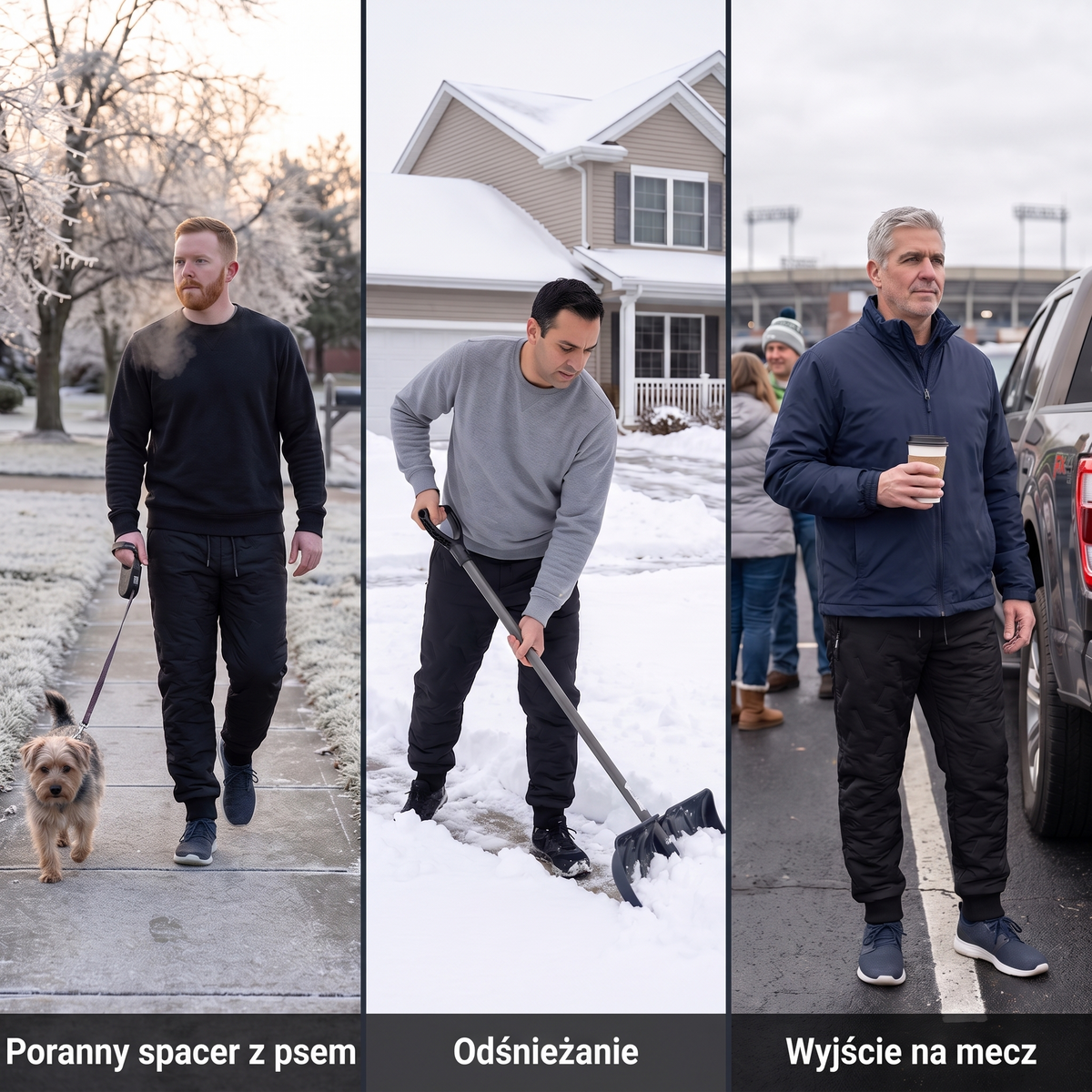 Ocieplane joggery męskie na spacer z psem, do odśnieżania i na mecz