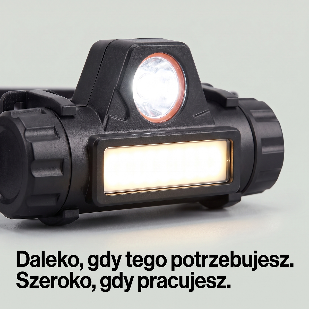Reflektor punktowy i szeroki panel COB latarki czołowej