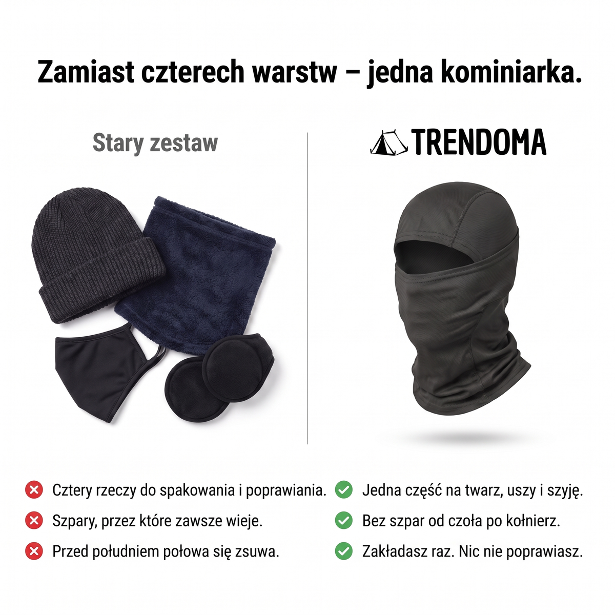 Jedna kominiarka zamiast czapki, komina, maski i nauszników – porównanie