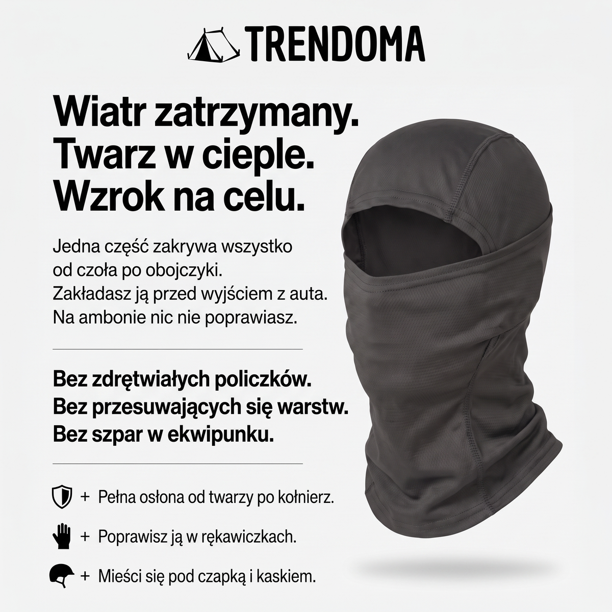 Kominiarka zimowa – osłona od czoła po obojczyki, pod czapkę i kask