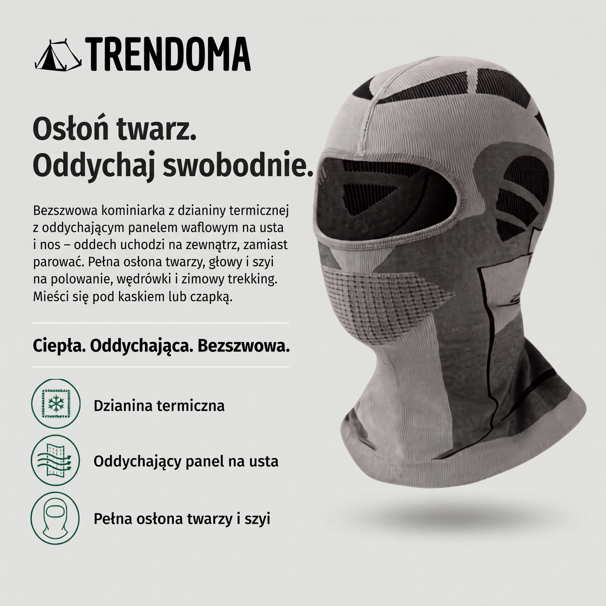Kominiarka termoaktywna z oddychającym panelem na usta i nos