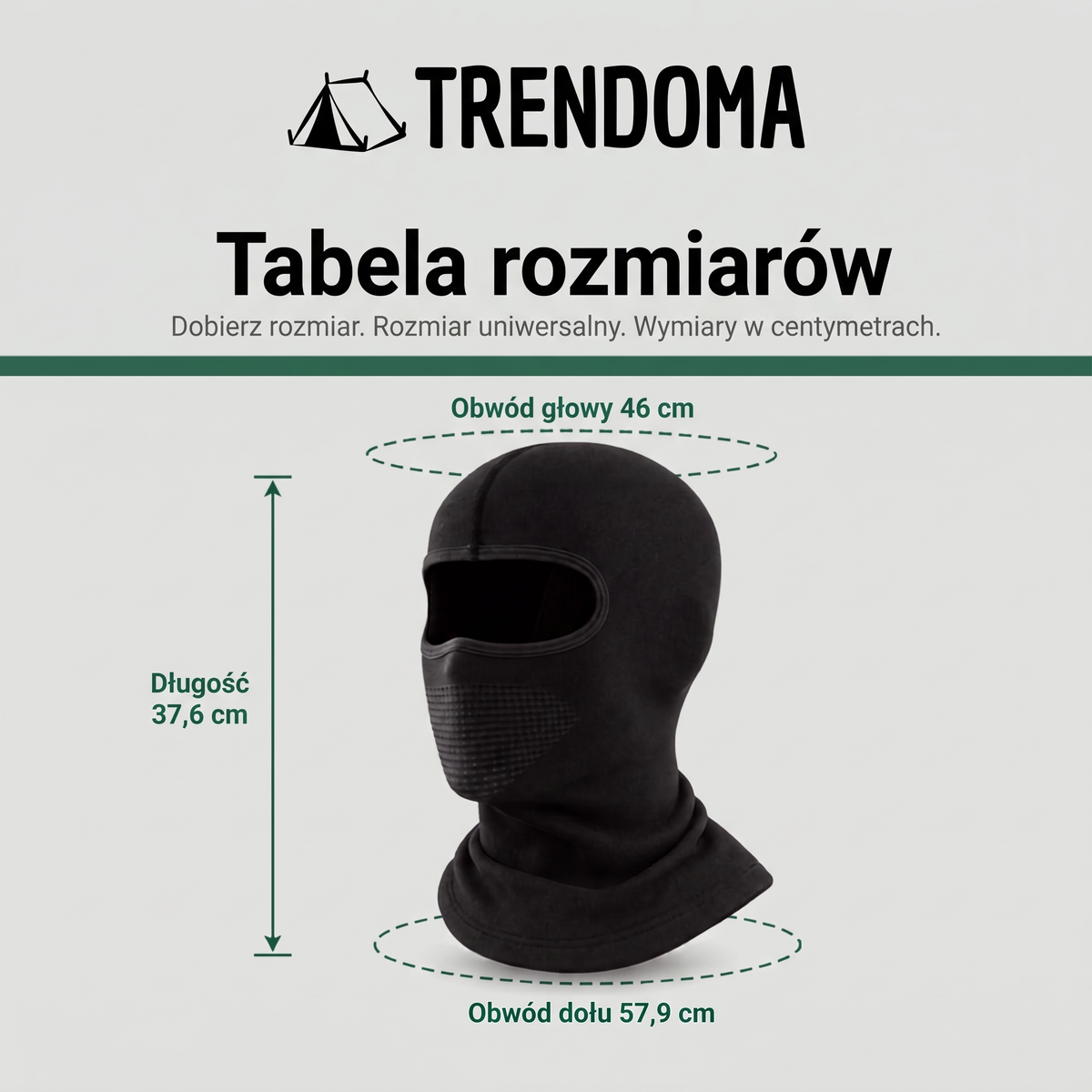 Kominiarka termoaktywna – tabela rozmiarów w centymetrach