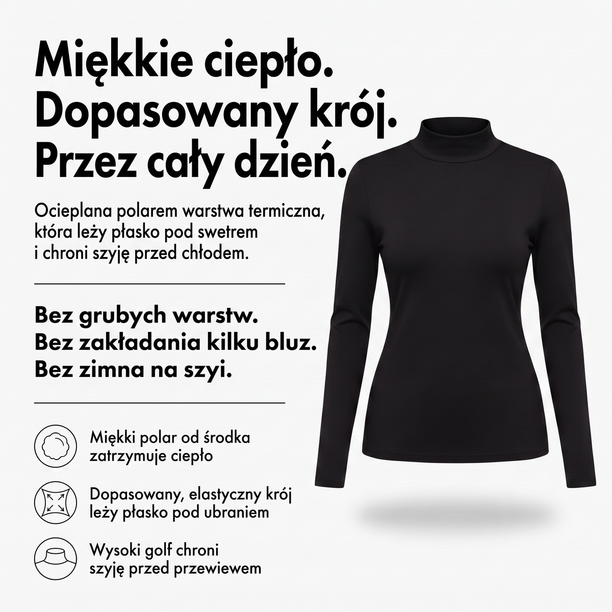 Damska koszulka termoaktywna z golfem – miękki polar w środku i dopasowany krój