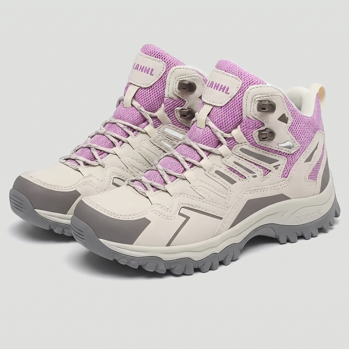 Buty trekkingowe damskie wysokie – fioletowe, widok z przodu