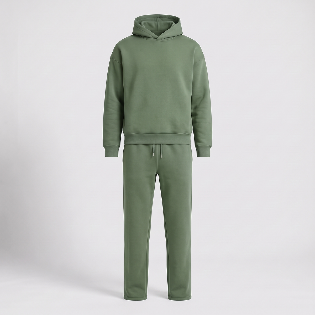 Dres męski komplet zielony khaki - bluza z kapturem i spodnie dresowe