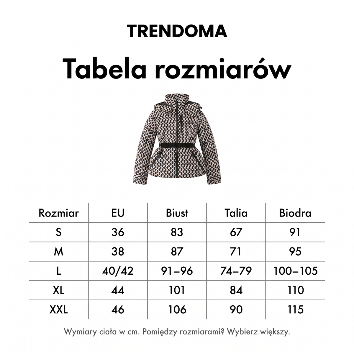 Kurtka zimowa damska pikowana z kapturem i paskiem w talii