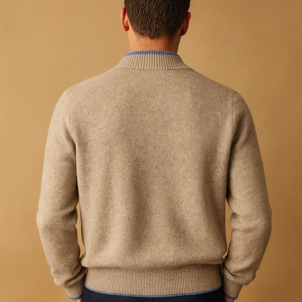 Sweter rozpinany męski z zamkiem i prążkowanym kołnierzem