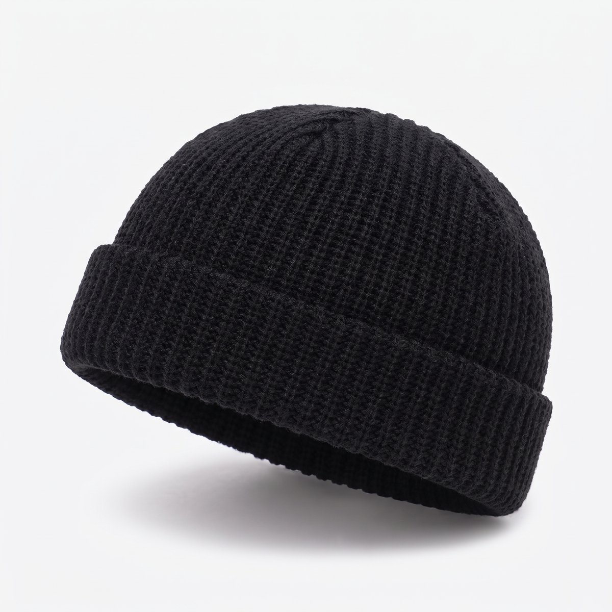Czapka beanie męska – krótka - z wywinięciem - gruby splot waflowy