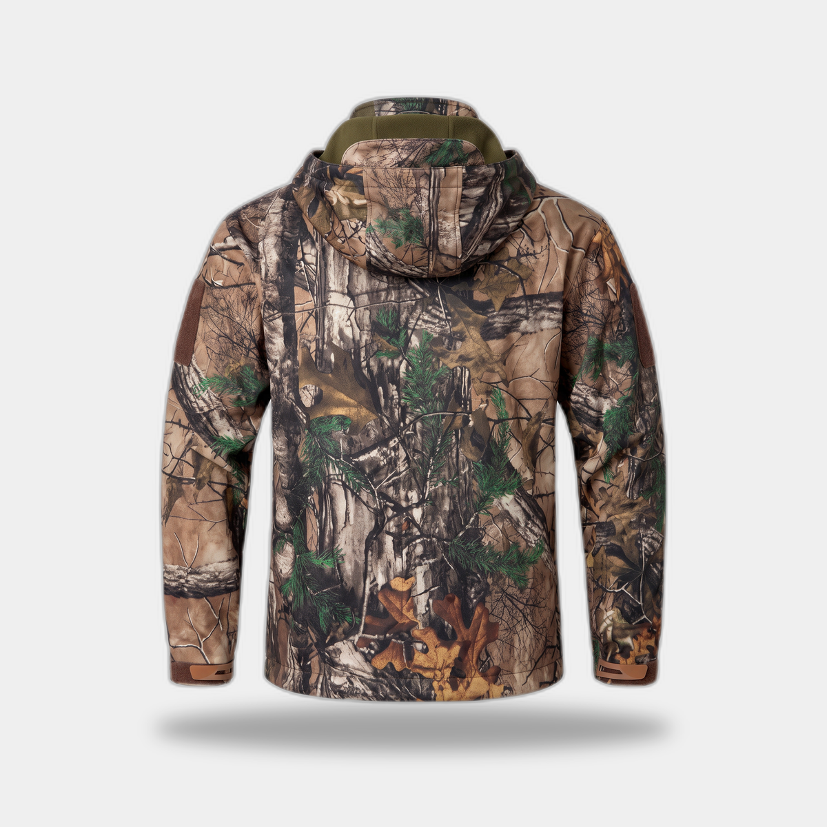 Kurtka softshell męska myśliwska moro – kamuflaż liściasty - polar - 6 kieszeni