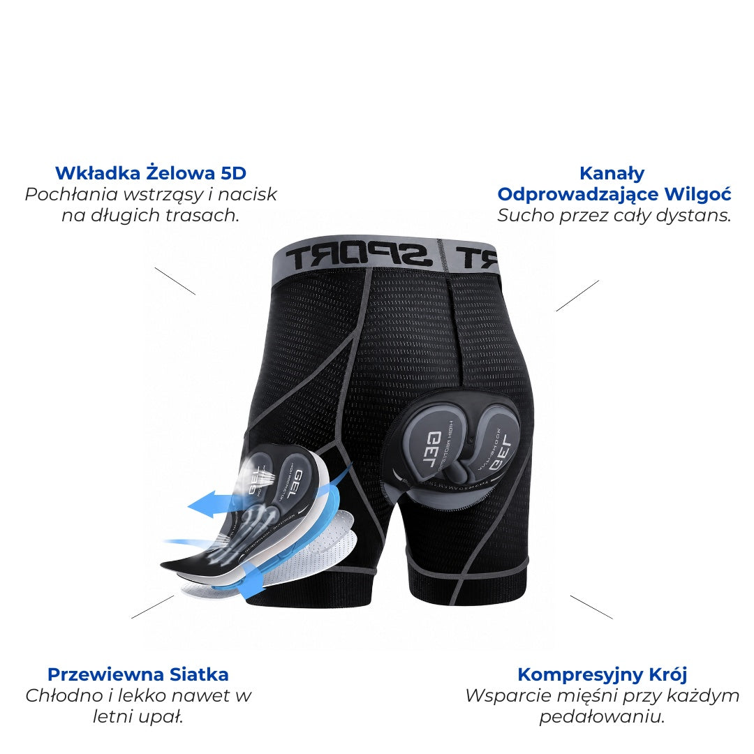 Spodenki rowerowe męskie z wkładką żelową 5D - szczegóły