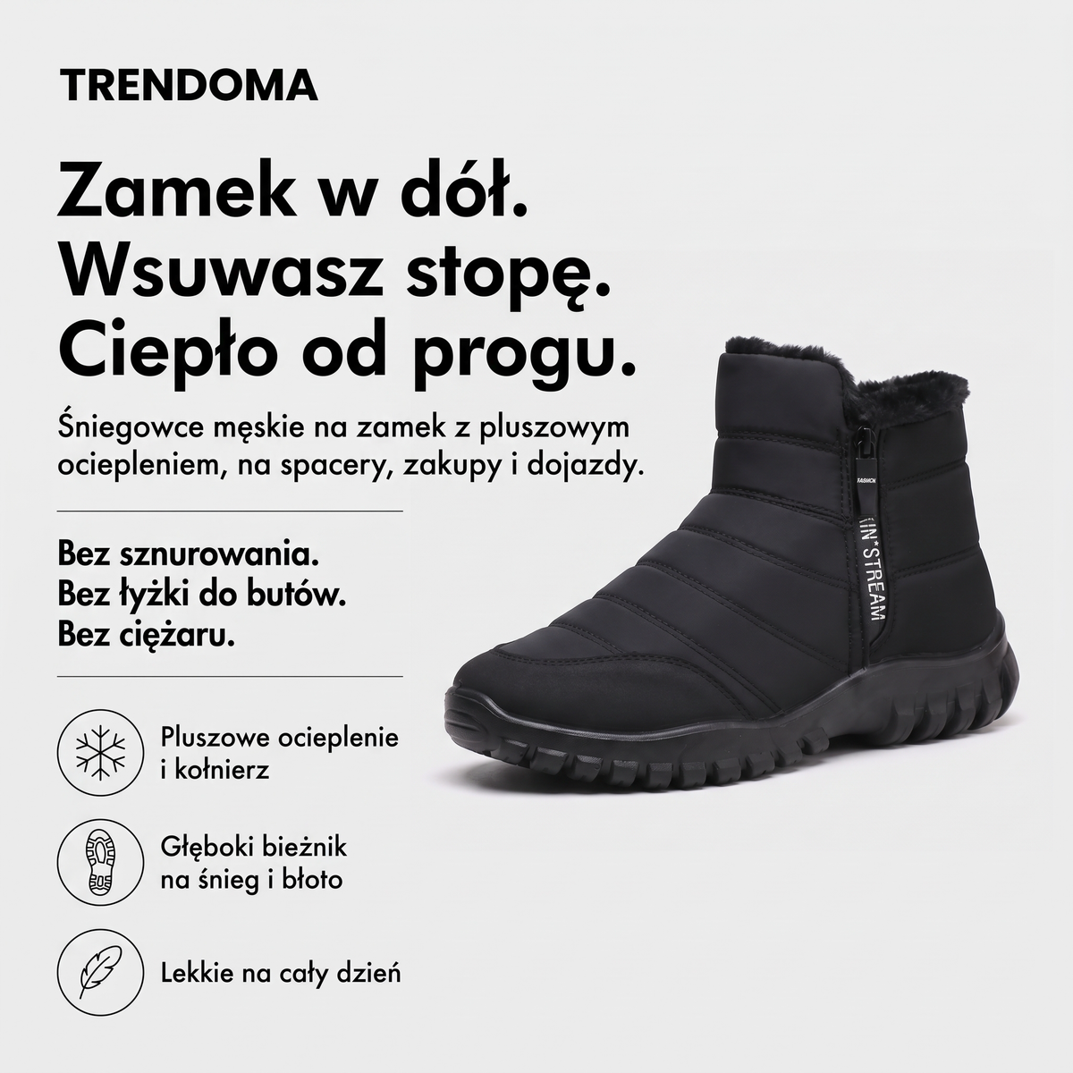 Ocieplane śniegowce męskie za kostkę na zamek