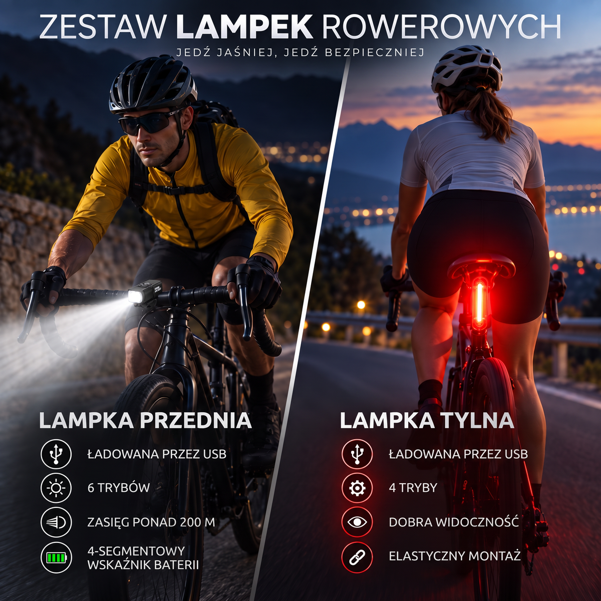 Bike light set with a front headlight and a rear tail light
