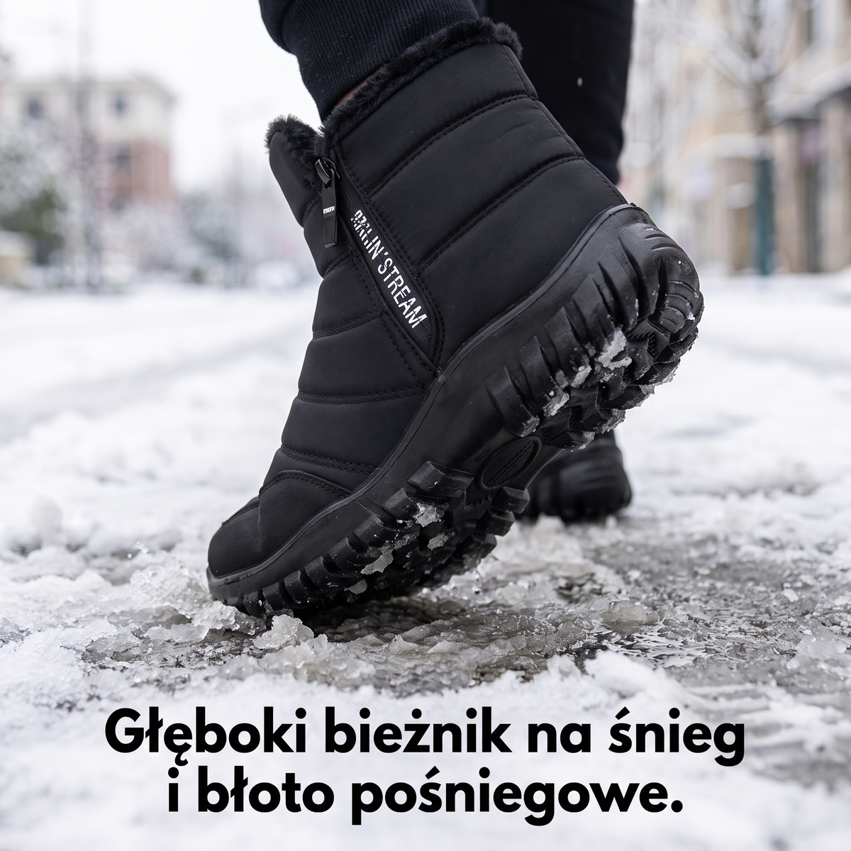 Głęboki bieżnik podeszwy na śnieg i błoto