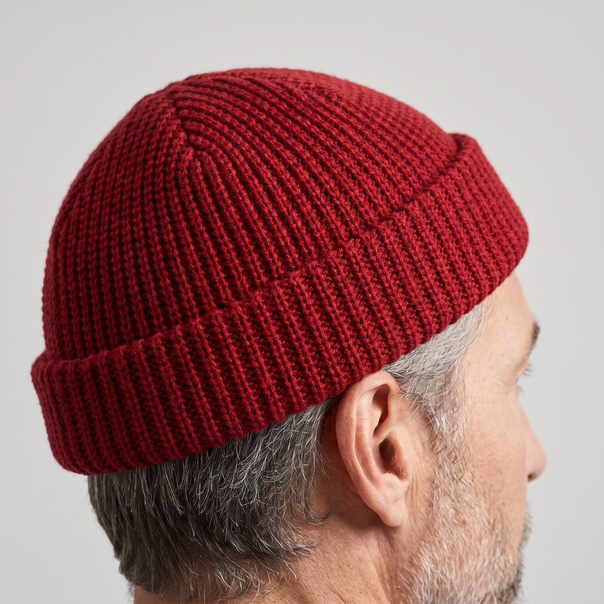 Czapka beanie męska – krótka - z wywinięciem - gruby splot waflowy
