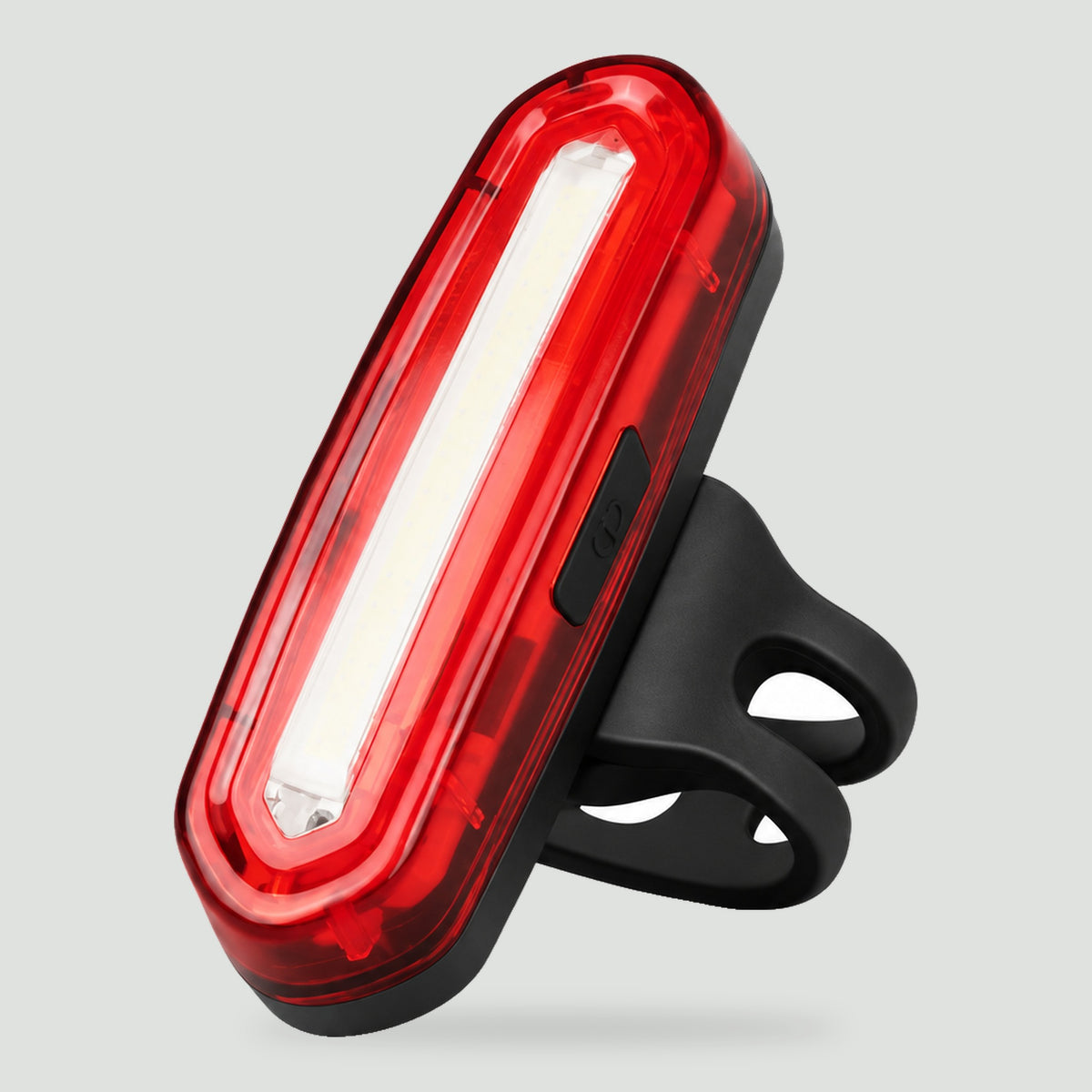Red rear bike light with rubber strap mount