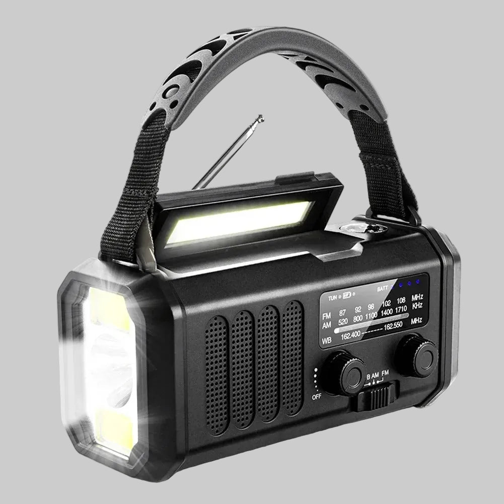 Radio awaryjne z panelem solarnym i korbką – powerbank 10 000 mAh