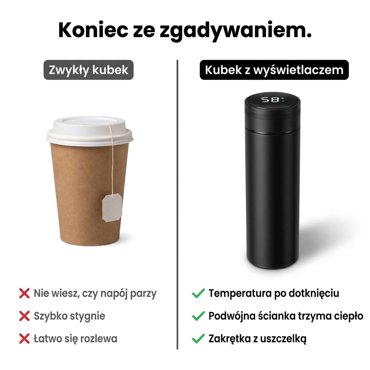 Kubek termiczny z wyświetlaczem w porównaniu ze zwykłym kubkiem