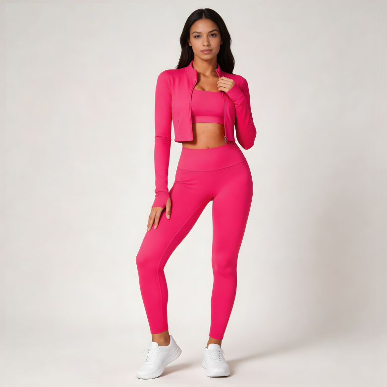 Zestaw sportowy damski 3-częściowy | Legginsy - top i bluza